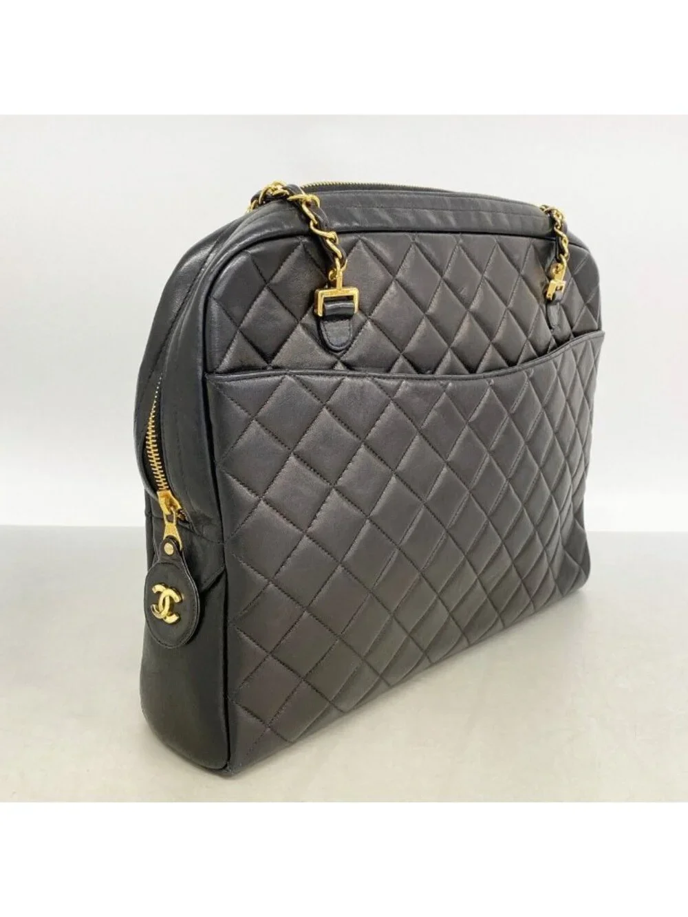 Chanel Shoulder Bag Quilted Lambskin Black Gold